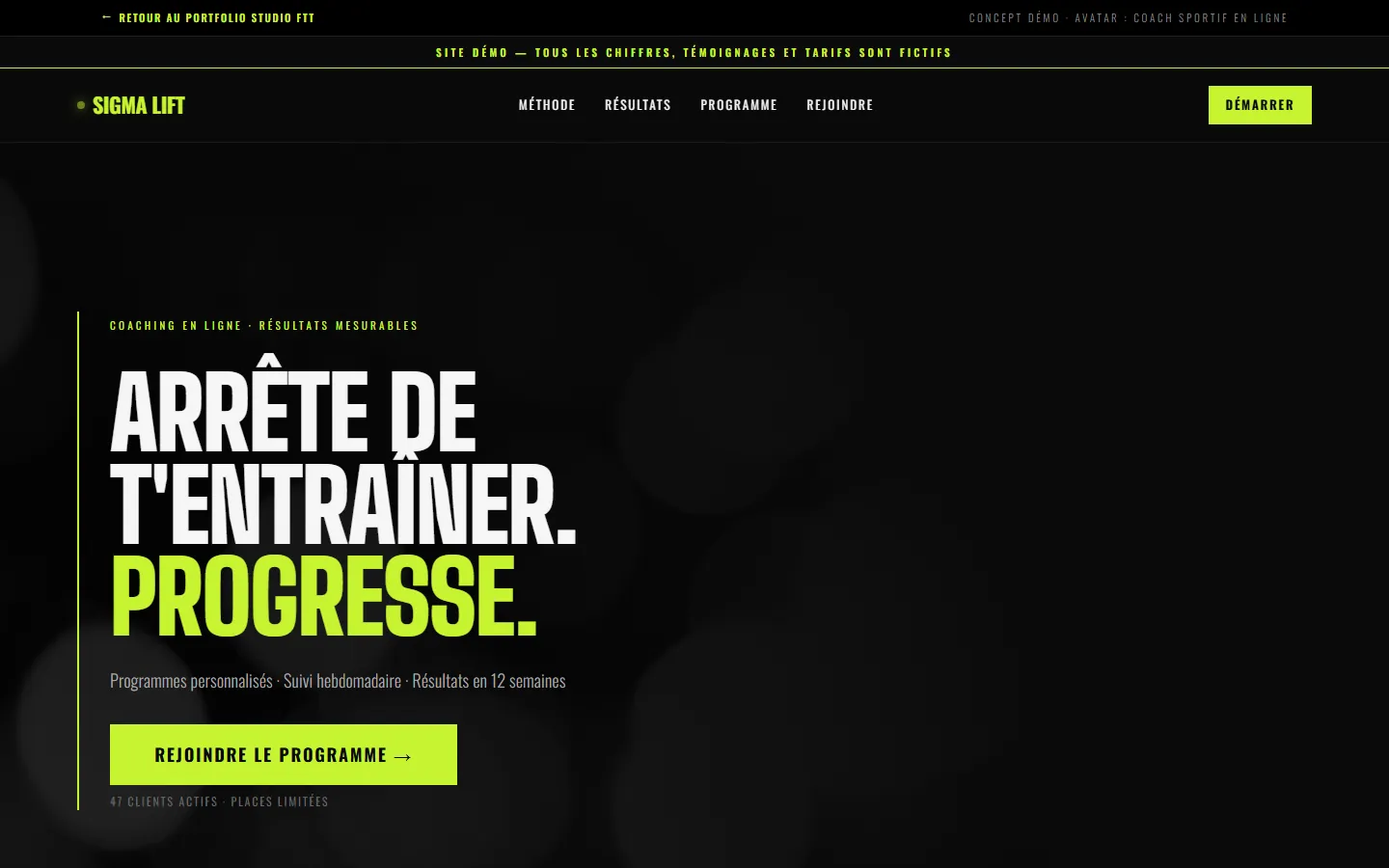 Aperçu de la démo Sigma Lift — coaching sportif en ligne
